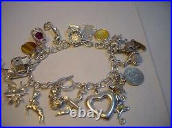 Superb Vintage Solid Silver Charm Bracelet-7.5 Inches Long! 19 Charms Incredibl