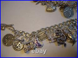 Superb Vintage Solid Silver Charm Bracelet-7.5 Inches Long! 31 Charms Incredibl