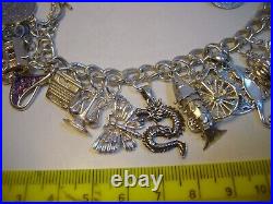 Superb Vintage Solid Silver Charm Bracelet-7.5 Inches Long! 31 Charms Incredibl