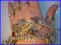 Superb Vintage Solid Silver Charm Bracelet-7.5 Inches Long! 31 Charms Incredibl