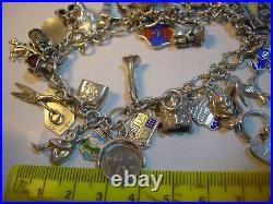 Superb Vintage Solid Silver Charm Bracelet-7.5 Inches Long! 34 Charms Incredibl