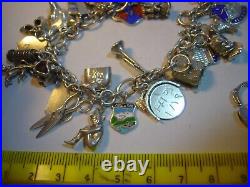 Superb Vintage Solid Silver Charm Bracelet-7.5 Inches Long! 34 Charms Incredibl