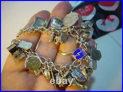 Superb Vintage Solid Silver Charm Bracelet-7.5 Inches Long! 34 Charms Incredibl