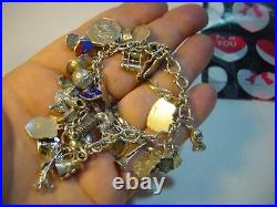 Superb Vintage Solid Silver Charm Bracelet-7.5 Inches Long! 34 Charms Incredibl