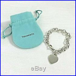 TIFFANY & CO 7.25 Classic Heart Tag Charm Chain Link Sterling Silver Bracelet