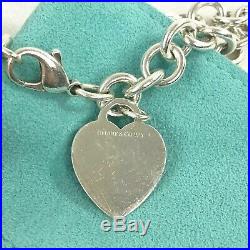 TIFFANY & CO 7.25 Classic Heart Tag Charm Chain Link Sterling Silver Bracelet