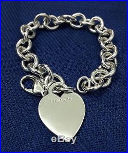 TIFFANY & CO. Sterling Silver Heart Charm Tag Bracelet, Length 7.5(Authentic)