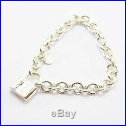 TIFFANY&Co 1837 Lock Cadena Charm Bracelet Silver 925 Bangle 6.69inch Used