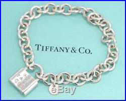 TIFFANY&Co 1837 Lock Charm Bracelet Silver 925 Bangle withBOX #