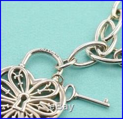 TIFFANY&Co Filigree Heart Key Charm Bracelet Sterling Silver 925 Bangle