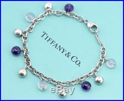 TIFFANY&Co Multi-Gems Bead Charm Bracelet Silver 925 Bangle withBOX #106