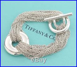 TIFFANY&Co Multi Strand Mesh Bracelet Round Charm Silver 925 #1602