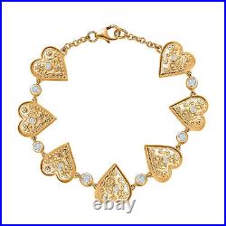 TJC 0.87ct Moissanite Heart Charm Bracelet in Gold Over Silver Size 7.5 Inches