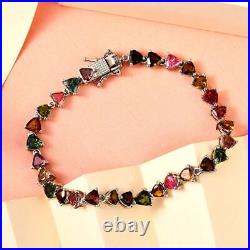 TJC 11.78ct Tourmaline Line Bracelet Women in Platinum Over Silver Size 8 Inches