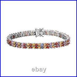 TJC 12.3ct Multi Sapphire Tennis Bracelet in Platinum Over Silver