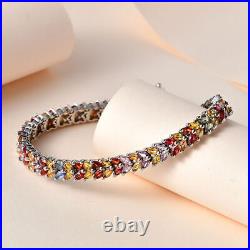 TJC 12.3ct Multi Sapphire Tennis Bracelet in Platinum Over Silver