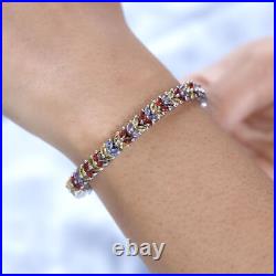 TJC 12.3ct Multi Sapphire Tennis Bracelet in Platinum Over Silver