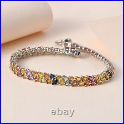 TJC 16.71ct Multi Sapphire Tennis Bracelet in Platinum Over Silver Size 8 Inches