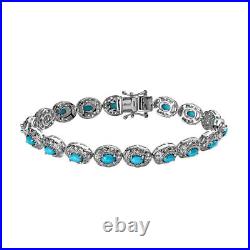 TJC 3.95ct Turquoise Tennis Bracelet in Platinum Over Silver Size 7.5 Inches