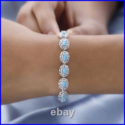 TJC 3.95ct Turquoise Tennis Bracelet in Platinum Over Silver Size 7.5 Inches