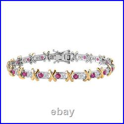 TJC 5ct Ruby Tennis Bracelet in Gold and Platinum Over Silver Size 7 Inches