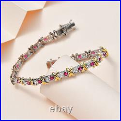 TJC 5ct Ruby Tennis Bracelet in Gold and Platinum Over Silver Size 7 Inches