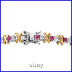 TJC 5ct Ruby Tennis Bracelet in Gold and Platinum Over Silver Size 7 Inches