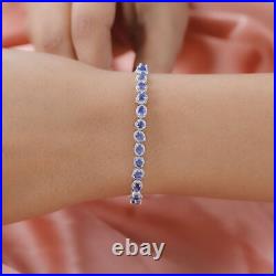 TJC 7.67ct Blue Sapphire Tennis Bracelet in Platinum Over Silver Size 8 Inches