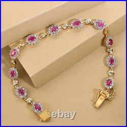 TJC 9.29ct Ruby Halo Bracelet in Yellow Gold Over Silver