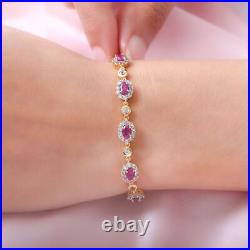 TJC 9.29ct Ruby Halo Bracelet in Yellow Gold Over Silver
