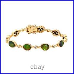 TJC Ammolite and Zircon Tennis Bracelet in Gold Over Silver Size 8 Wt. 14 Grams