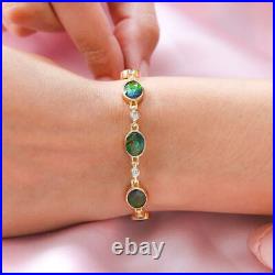 TJC Ammolite and Zircon Tennis Bracelet in Gold Over Silver Size 8 Wt. 14 Grams