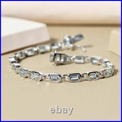 TJC Aquamarine Tennis Bracelet with Fancy Clasp in Silver Size 8 Wt. 9.6 Grams