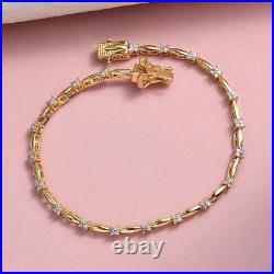 TJC Diamond Station Bracelet Size 7.5 in Gold Plated Silver Metal Wt 6.39 Grams
