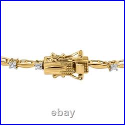 TJC Diamond Station Bracelet Size 7.5 in Gold Plated Silver Metal Wt 6.39 Grams