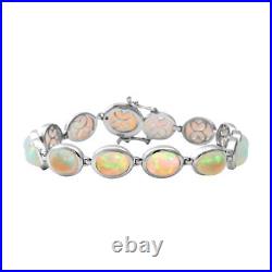 TJC Opal Station Bracelet in Platinum Over Silver Size 6.5 Inches Wt. 11.5 Grams