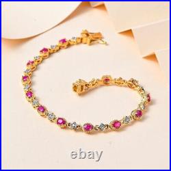 TJC Ruby and Zircon Tennis Bracelet Gold Over Silver Size 7.5 Metal Wt 9.1 Gms