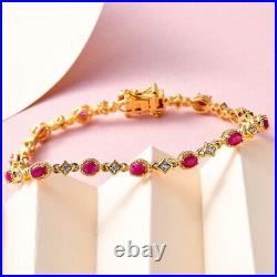 TJC Ruby and Zircon Tennis Bracelet in Gold Over Silver Size 7 Metal Wt 8.5 Gms