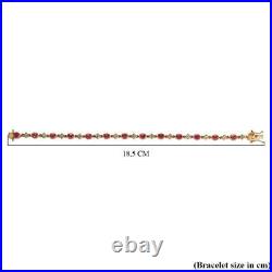 TJC Ruby and Zircon Tennis Bracelet in Gold Over Silver Size 7 Metal Wt 8.5 Gms