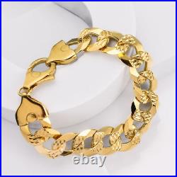 TJC Silver Curb Chain Bracelet in Yellow Gold Over 925 Sterling Size 8 Inches