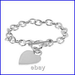 TJC Silver Heart Charm Bracelet for Women Size 7.5 Inches with Toggle Clasp