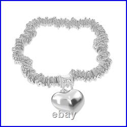 TJC Silver Heart Charm Bracelet for Women Size 7 Inches with Lobster Clasp