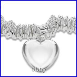 TJC Silver Heart Charm Bracelet for Women Size 7 Inches with Lobster Clasp