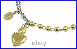 TWO TONE HEART CENTER BRACELET With CROSS & MEDALLION DANGLING CHARMS/ NEW