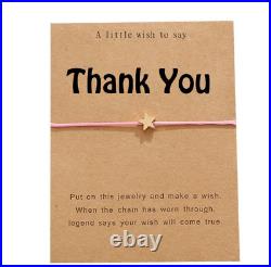 Thank you gift, keepsake, thank you wish Card Wish bracelet, silver charm Cord
