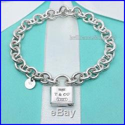 Tiffany & Co. 1837 Pad Lock Charm Bracelet 925 Sterling Silver Chain Authentic