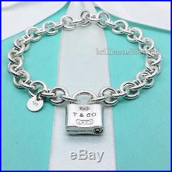 Tiffany & Co. 1837 Pad Lock Charm Bracelet 925 Sterling Silver Chain Authentic