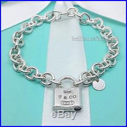 Tiffany & Co. 1837 Padlock Charm Bracelet 925 Sterling Silver Chain Authentic