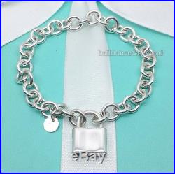 Tiffany & Co. 1837 Padlock Charm Bracelet 925 Sterling Silver Chain Authentic