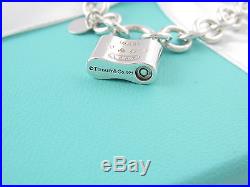 Tiffany & Co 1837 Silver Padlock Charm Bracelet Link Chain Box Included